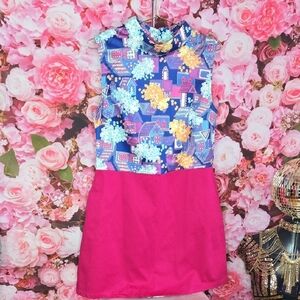 SMAK PARLOUR Unique Vintage  Fancy House & Flowers 60s Mini Dress lk new, Large